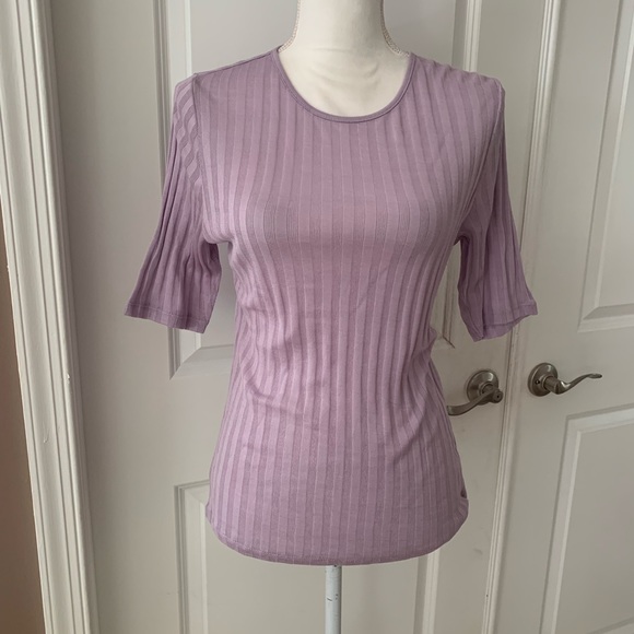 VINCE Ribbed Elbow Sleeve Crew Neck Top - Picture 8 of 16